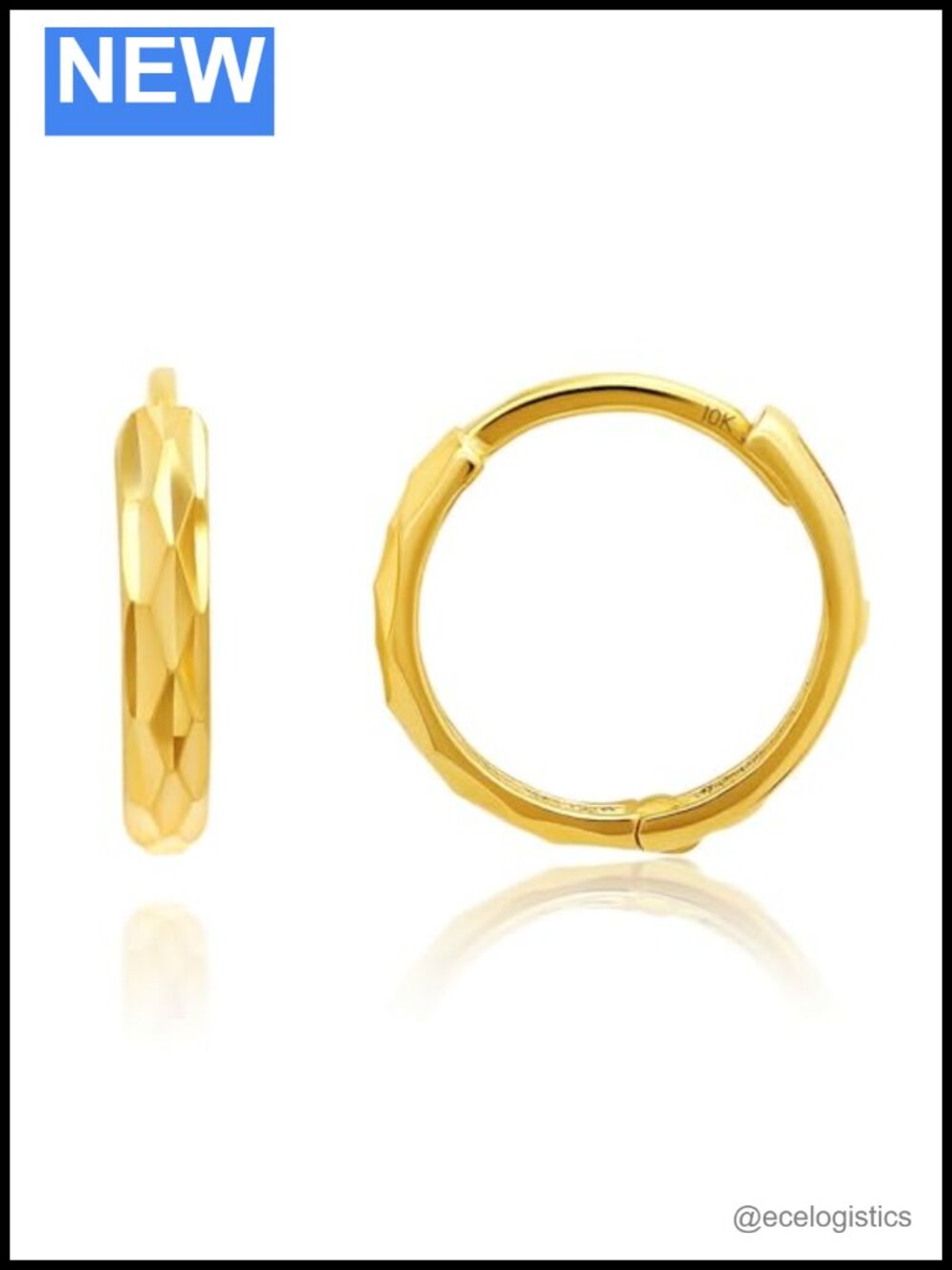 10k Yellow Gold Hoop Earrings Huggie Style Hidden Post Hinged